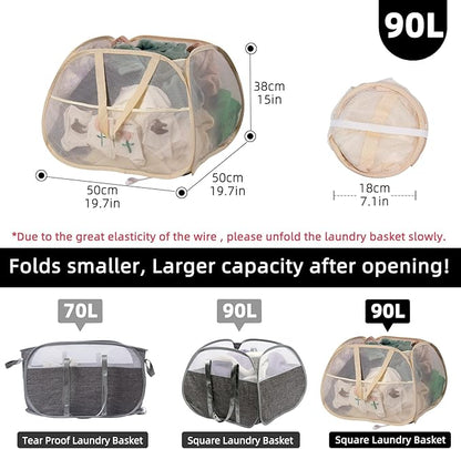 Collapsible Laundry Basket, 90L Foldable Pop Up Laundry Hamper