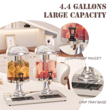 GOOFCXO Beverage Dispensers, 4.4 Gallon/16-L Commercial Beverage Dispenser Cold Drink Dispenser Stainless Steel Drink Dispensers with Centre Ice Core and Stand Drip Trays for Parties Pub Cafeteria