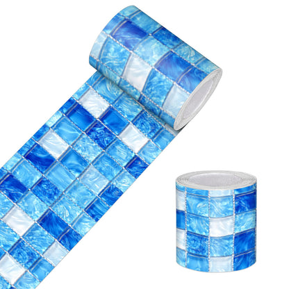 HOMETITUTE Wallpaper Border Peel and Stick Wall Border 4x196 Inch Blue Mosaic Tile Wallpaper Trim Decorative Accent Strip for Bathroom Kitchen Mirror Frame Wall Décor