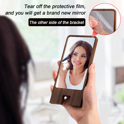 LIKSANGMETALS Wooden Countertop Cell Phone Holder with Mirror, Walnut