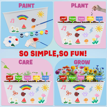 Paint & Plant Kids Gardening Set with 5 Flower Seeds, Arts and Crafts for Kids Ages 4-12, Science STEM Toys for Toddler Education, Birthday Gifts Ideas for Girls & Boys 4 5 6 7 8 9 10 11 12 Year Old