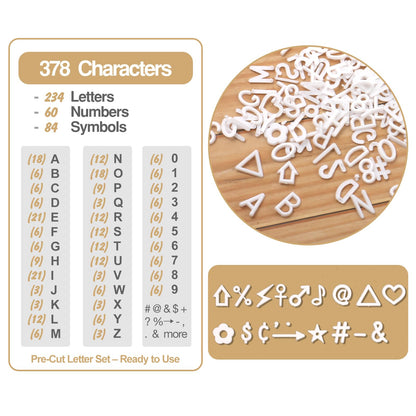 Letters for Letter Board Letters Only, 1 inch White Message Board Letters Felt Letter Board Sign Accessories (378 pcs), 1” Pre Cut Plastic Letterboard Letters Numbers Changeable Menu Board Replacement