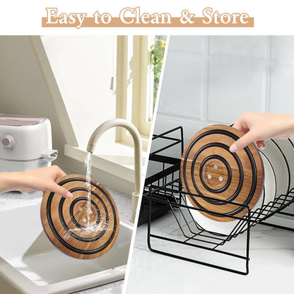 LAIAMER 2 PCS Magnetic Wooden Trivets for Hot Pots and Pans, Heat Resistant Acacia Wood Trivet with Cushioning Silicone Strips for Dutch Ovens Hot Dishes Pots Holder, for Mom Grandma