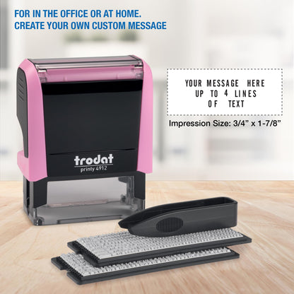 Trodat Printy 4912 Self Inking Do it Yourself (DIY) 4 line Personalized Custom Message or Address Stamp kit with Black Ink, Impression Size: 3/4” x 1-7/8” inch (Pink)