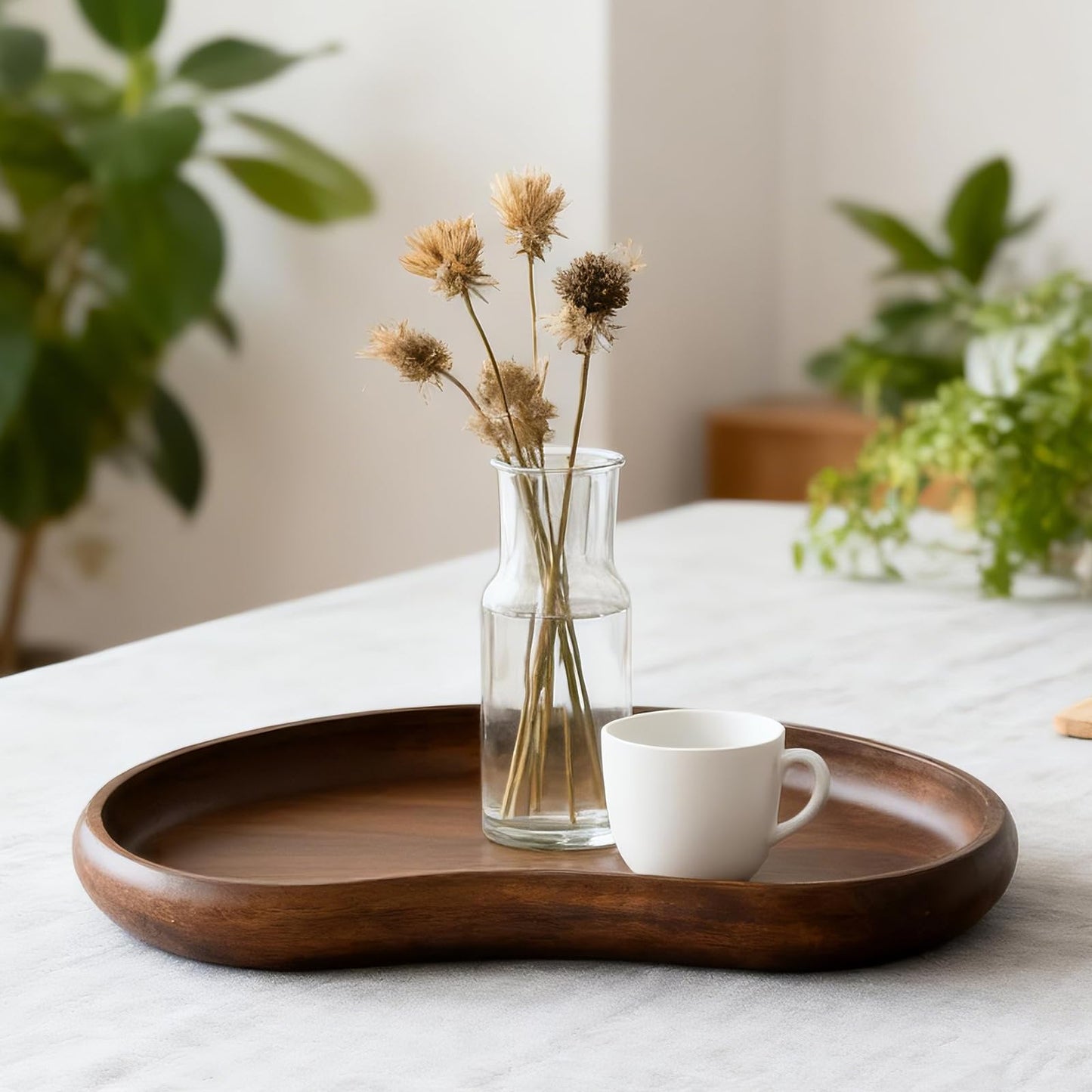 Acacia Wood Serving Tray – Premium Craftsmanship Decorative Tray Irregular Handmade Catchall Plate for Keys, Snacks, Coffee Table Décor & Entryway Organization-10.9 * 5.7 * 1.18 inches