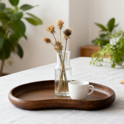 Acacia Wood Serving Tray – Premium Craftsmanship Decorative Tray Irregular Handmade Catchall Plate for Keys, Snacks, Coffee Table Décor & Entryway Organization-10.9 * 5.7 * 1.18 inches