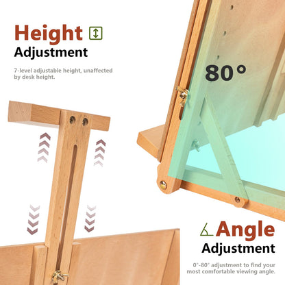 DJAR Tabletop Easel for Painting, Adjustable Solid Beech Wood Table Top Easel Stand for Artists & Adults, Sketching Drawing Board Hold Canvas up to 23", Natural