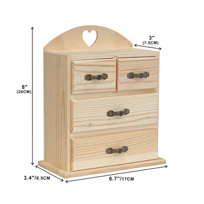Pack of 2 Unfinished Wood box with Mini Drawers for Jewellery,Small Wooden Organizer Storage Box for Crafts Hobbies DIY Project