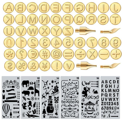 Wood Burning Tips Letters Uppercase Alphabet Number Symbol Branding and Personalization Set (Include 38 Numbers 18 Symbol and 6 Stencils)