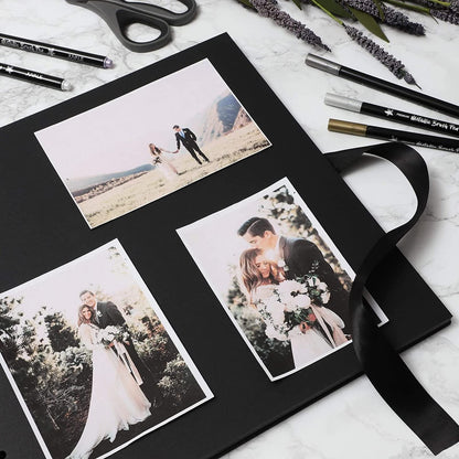 Juvale Spiral-Bound Scrapbook Album - Silk Ribbon Cover for Wedding Scrapbook - Durable Hardcover Black Paper Photo Albums - Complete Scrapbooking Supplies Kit, 80 Pages - 12.25 x 12.25 in, Black