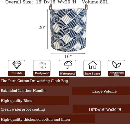 80L Waterproof Laundry Hamper in Family Leather Handle Laundry Basket in