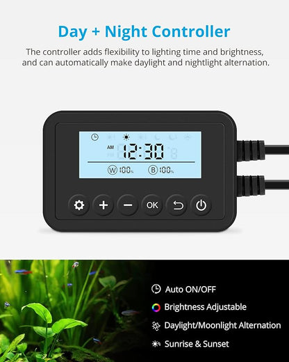 NICREW SkyLED Plus Aquarium Plant Light, Freshwater Fish Tank Light with Ramp Up and Dim Down, Spectrum Adjustable and Lighting Schedule Programmable with Controller, 48-60 Inches, 45 Watts