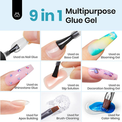 Beetles Gel Nail Extension Kit Almond Shape, Easy 9 in 1 Glue Uv Led Set Etch X Nail Tips Short Almond Half Matte Tips, Gift for Women & Girls, 504 pcs