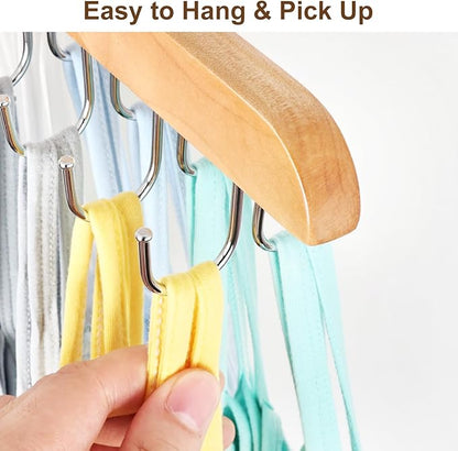 Bra Hanger for Closet, Tank Top Organizer 20 Hooks Capacity Foldable Wood Space