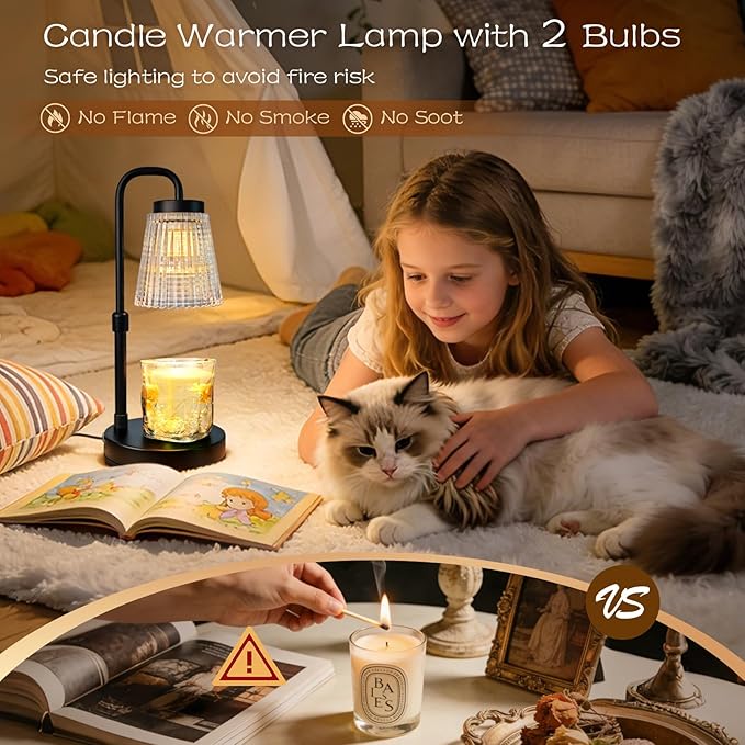 Banbanda Candle Warmer Lamp with Timer, Birthday Gifts for Women, House Warming Gifts New Home Decor – Height Adjustable Candle Lamp - with 2 Bulbs