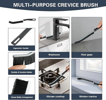 Floor Scrub Brush with Long Handle, 2 in 1 V-Shape Grout Brush with Squeegee +