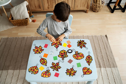 Renbuzhu 40PCS Fall Crafts Bulk: Leaves Pumpkins Paper Suncatchers DIY Kit for Autumn Thanksgiving Activities Decorations, Window Stained Glass Effect Art Supplies(Black Frame)