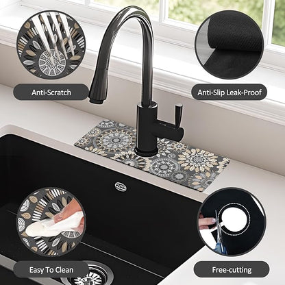 2PCS 15" X 5.5" Kitchen Sink Splash Guard Faucet Mat Mandala Super Absorbent