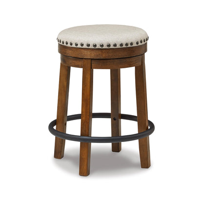 Signature Design by Ashley Valebeck Upholstered Swivel Stool, Cushioned Seat, Woven Fabric Upholstery, Wood, 24" H, Brown & Black