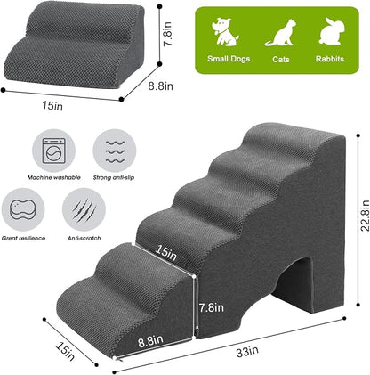 Dog Stairs for High Beds Up to 25", Gentle Slope Pet Dog Steps for Small Dogs, Non-Slip Sturdy Doggie Ramp Steps for Elder Dogs/Cats to get on Bed/Couches, Grey