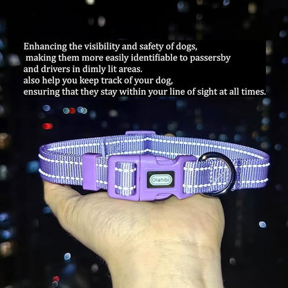 Dog Collar Leash Set, Durable Polyester with Reflective Strips, 5ft Matching Leash, Adjustable 4 Sizes for Small Medium Large Dogs.(S, Purple)