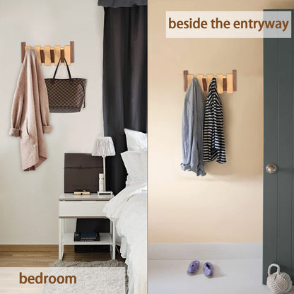 OLETNY Coat Rack Wall Mount Wood, Coat Hooks Wall Mounted Wooden with 4 Flip-Down Hooks,Farmhouse Home Decor Living Room as Housewarming Gifts,Thank You Gifts,Birthday Gift for Women,Mother,Mom,Wife.