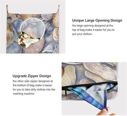 Hanging Laundry Hamper with Stainless Steel Hooks, Oxford Fabric Printing Door