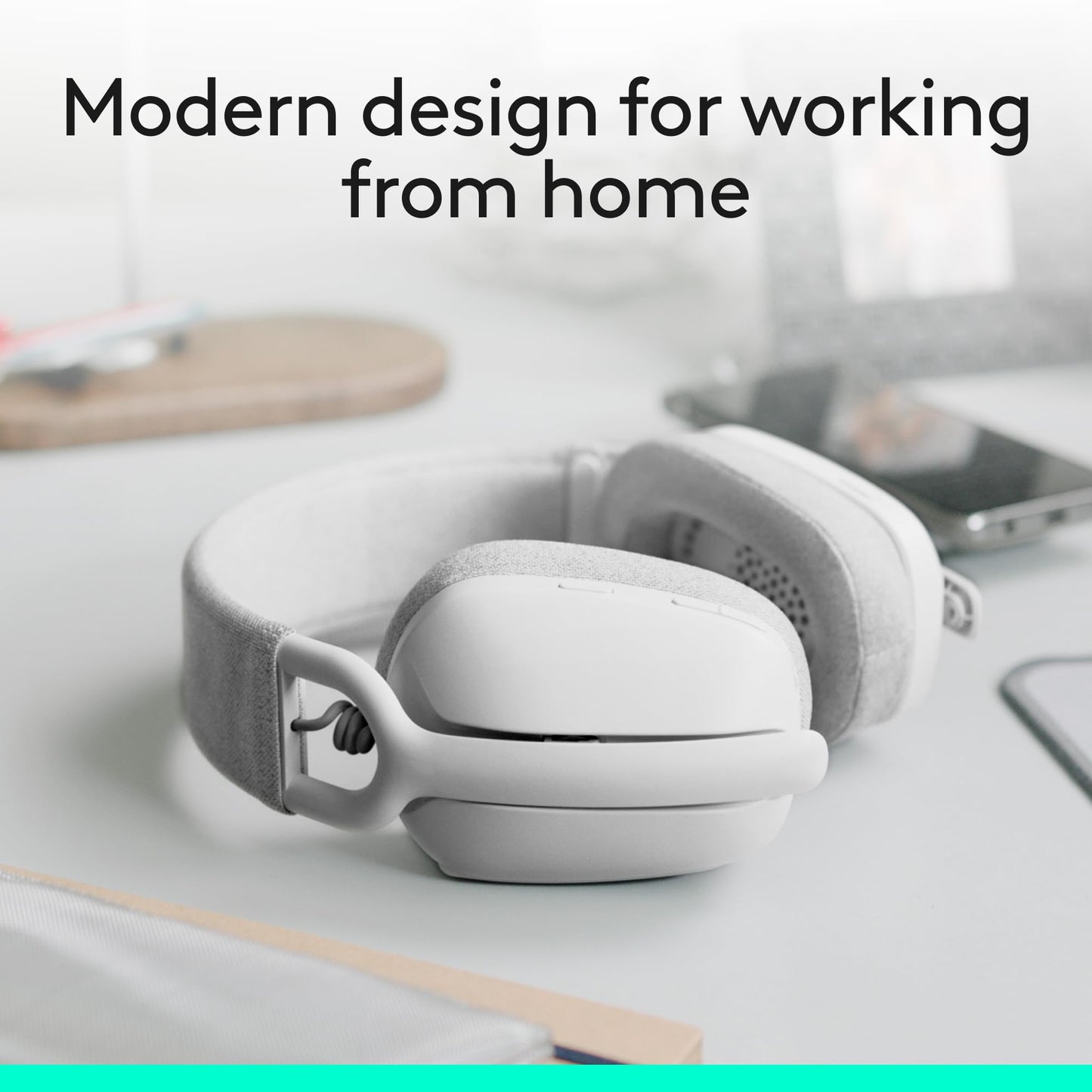 Logitech Zone Vibe 100 Lightweight Wireless Over Ear Headphones with Noise Canceling Microphone, Advanced Multipoint Bluetooth Headset, Works with Teams, Google Meet, Zoom, Mac/PC - Off White