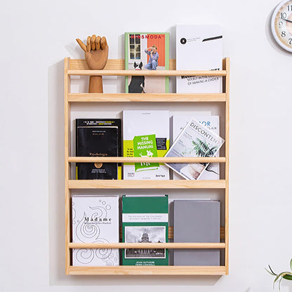 Hanging Bookshelf Magazine Rack - Wooden Magazine Holder with 3 Pockets, Folder Organizer Bin for Magazines, Books, and Newspapers - Literature Storage Solution