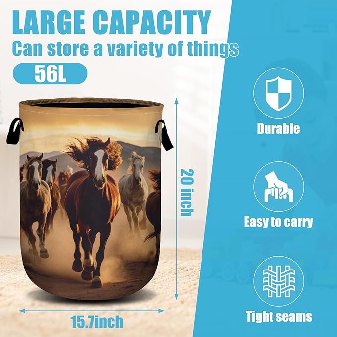 Running Horse Laundry Basket, Laundry Hamper Collapsible Oxford Cloth