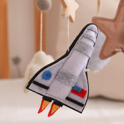 Baby Mobile for Crib – Handmade Space Baby Crib Mobile with Astronaut, Rocket & Planets, Nursery Mobiles Felt & Leather Hanging Toy with Beech Wood Ring, Mobile for Crib Bassinet Decor