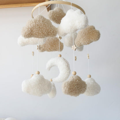 Goukurlsma Neutral Boho Cloud Mobile for Crib with Moon Neutral Baby Crib Mobile Boho Crib Mobile Boucle Baby Mobile for Crib Bassinet