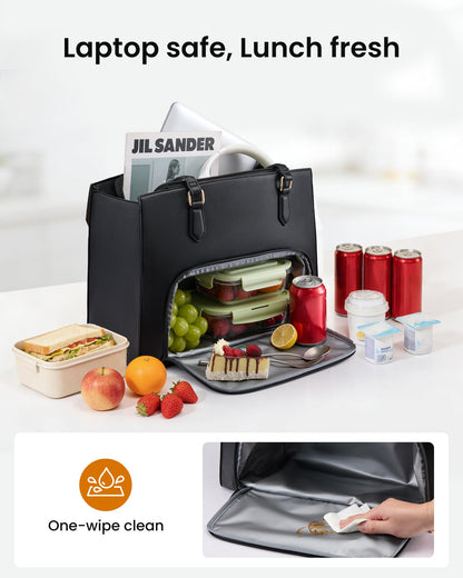 LOVEVOOK Lunch Tote Bag for Women, 15.6 Inch Laptop Work Bag with Insulated Lunch Compartment, Large Capacity Computer Handbag with Cup Holder for Business, Nurse, Teacher, Mommy