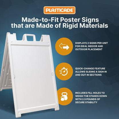 Plasticade Signicade Deluxe A Frame Sidewalk Curb Sign Portable Folding Double Sided Display with Quick Change System for Store Signs, White