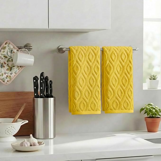 Artoid Mode 2 Pcs Yellow 3D Diamond Grid Jacquard Hand Towels
