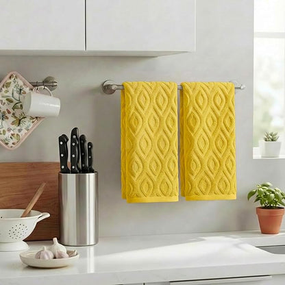 Artoid Mode 2 Pcs Yellow 3D Diamond Grid Jacquard Hand Towels