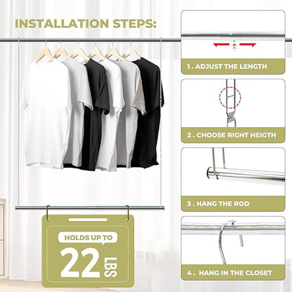 Hanging Closet Rod, 17-29In Adjustable Width and Up to 37In Height Adjustable