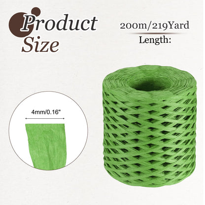 MECCANIXITY Green Raffia Ribbon, 219 Yard Natural Raffia Paper String 4mm Wide Packing Paper Twine Rope for Gift Wrapping DIY Crafts Crocheting Knitting Holiday Decoration