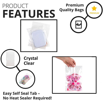 Clear Poly Bags Combo Pack - 400 Count (6x9", 8x10", 9x12", 11x14") - Extra Strong Self-Seal Plastic Packaging Bags for Shipping, Retail & Product Storage