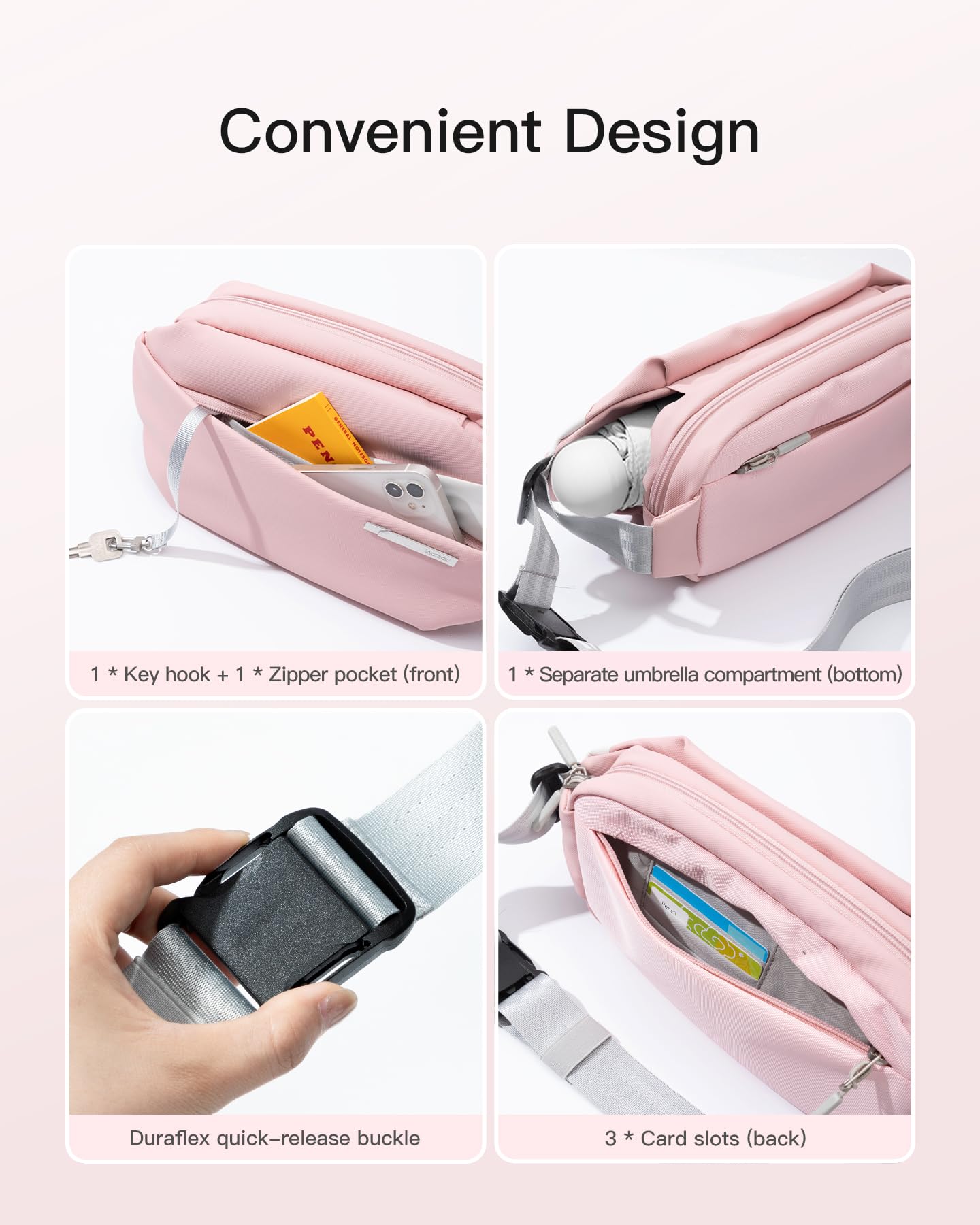 Inateck Sling Bag X, Multi-pocket Crossbody Shoulder Chest Bag with Adjustable Shoulder Strap, Water-resistant Waist Fanny Pack for Men, Women, Travel, Daily Use, Cycling, Hiking, Black, Large