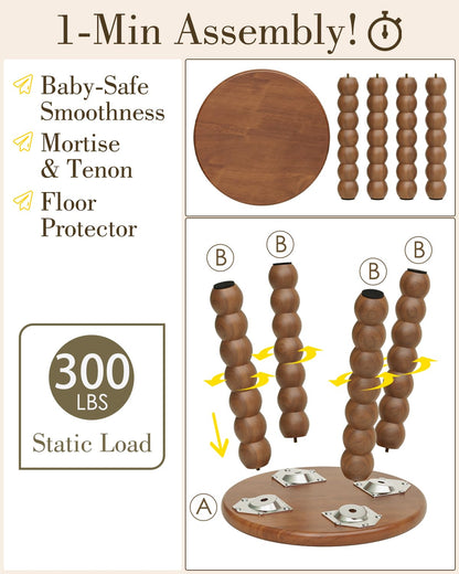 Masupu Solid Wooden Step Stool for Adults Kids, 11 inch Small Foot Stool, Non-Slip One Step Stool, Sturdy Foot Stool for Bathroom, Bedroom, Kichen, Plant Stand(Walnut Brown)
