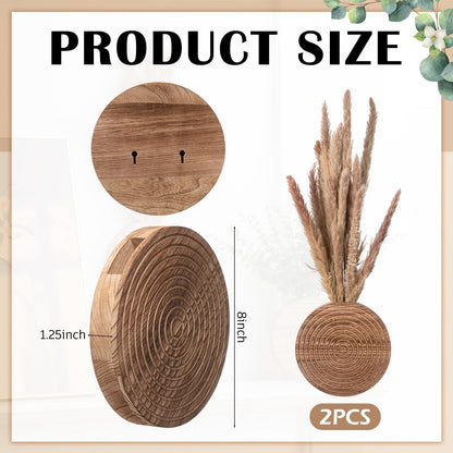 Teecyhooo 2 Pack Round Wooden Wall Vase Indoor Plants Hanging Boho Modern Farmhouse Wall Art Decor for Living Room, Bathroom Entryway, Hallway Fake Flower Plants