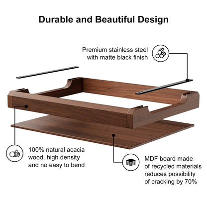 17 Inch Acacia Wood Ottoman Tray for Living Room, Wooden Serving Tray with Metal Handles, Large Serving Trays for Ottoman, Eating Food on Couch, Decorative Trays for Coffee Table, Bathroom, Home Decor