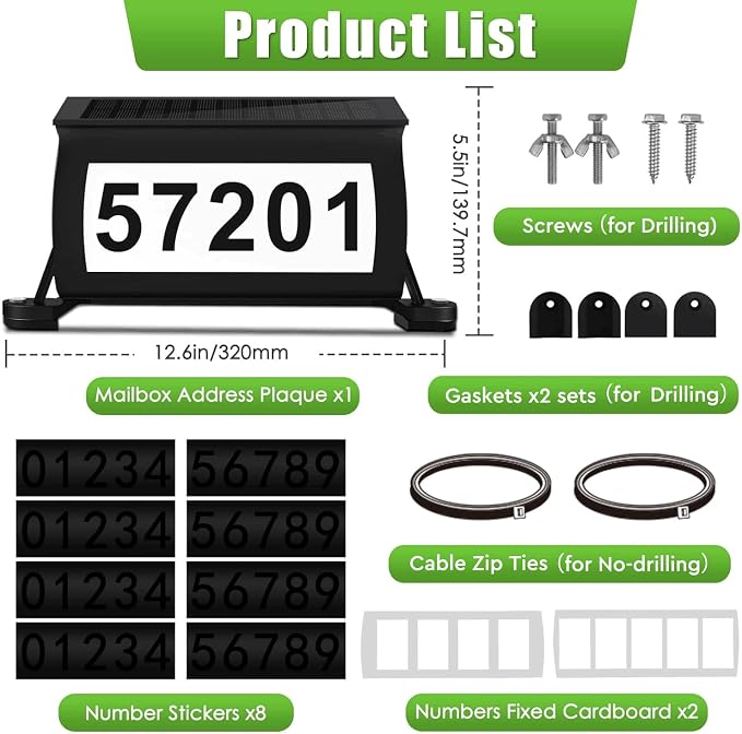 Solar Address Sign for Mailbox, RGB & Cool White & Color Changing Solar Mailbox Light, Double-Side Lighted Mailbox Topper, House Numbers for Outside (No-Drilling Option Available)