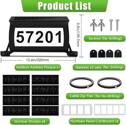 Solar Address Sign for Mailbox, RGB & Cool White & Color Changing Solar Mailbox Light, Double-Side Lighted Mailbox Topper, House Numbers for Outside (No-Drilling Option Available)