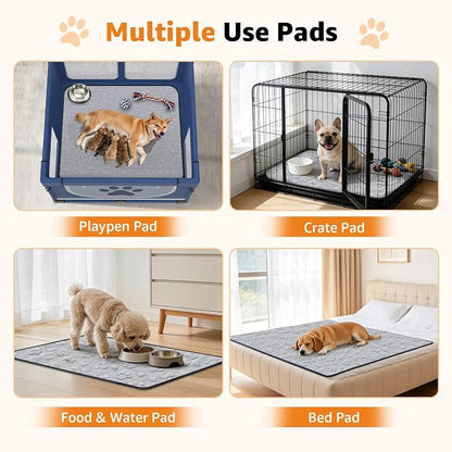 LOOBANI Washable Pee Pads for Dogs, 4 Packs Fast Absorbent Reusable Dog Mat, Non-Slip & Waterproof Pet Whelping Pads,Leak-Proof Puppy Pads for Puppy Playpen,Whelping Box,Potty Training(30"x34"-Gray)