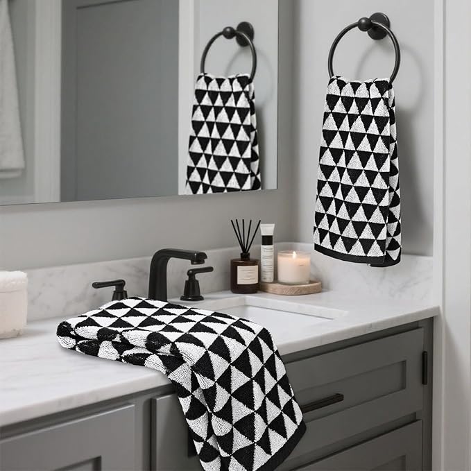 Black Hand Towels for Bathroom & Kitchen, 2 Pack Cotton Quick Dry Towels for