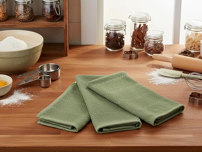 Serafina Home Dark Sage Green Kitchen Hand Dish Towels: Oversized 28" x 18"