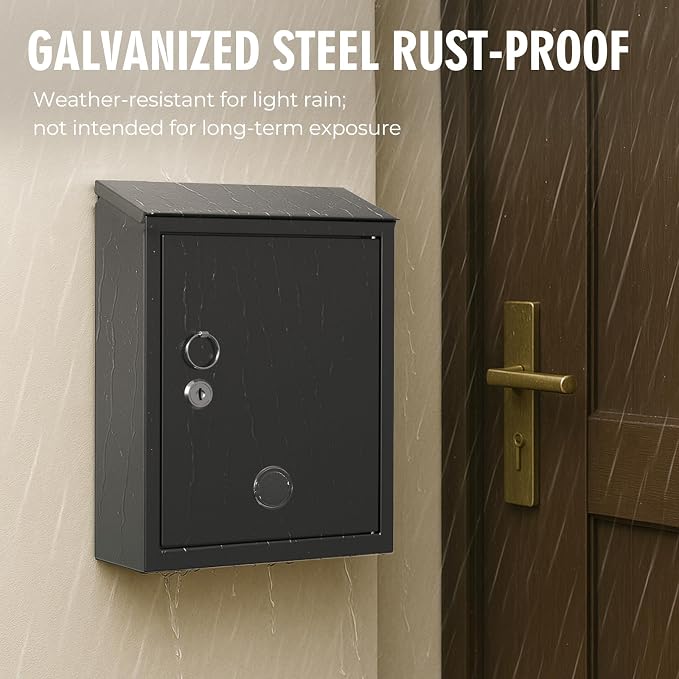 Wall-Mount Mailbox for Outside, Galvanized Steel Rust-Proof Mailboxes with Key, Key Drop Box, Large Locking Letter Box for House Porc, Front Door, Fence