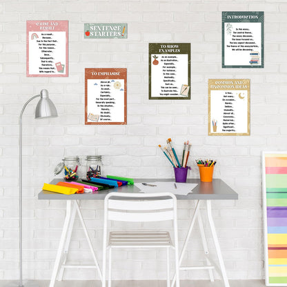 Dunzoom 9 Pieces Sentence Starters Posters Descriptive Vocabulary Classroom Educational Posters English Grammar Chart Bulletin Board Decoration for Middle High School Classroom(Neutral Tone Style)